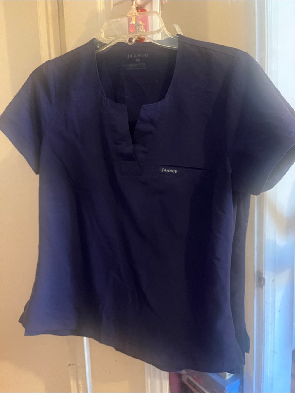 Jaanuu Navy Split-Neck Short Sleeve Scrub Top